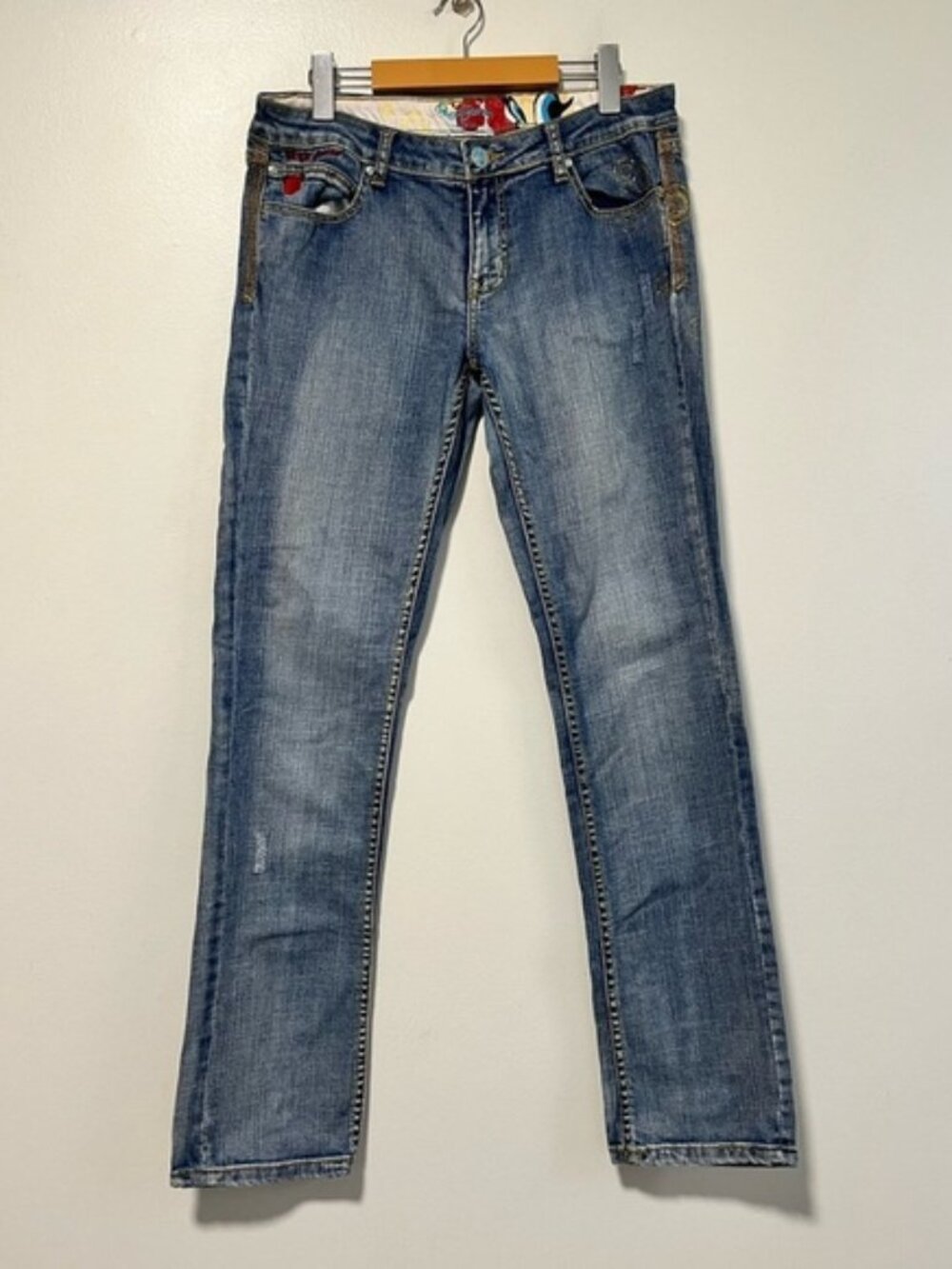 Pepe Jeans London Blue Embroidered Cartoon Pocket Denim Jeans Size 31